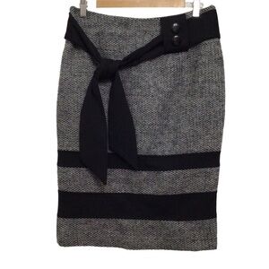 INFINITIF tweed pencil skirt wool blend black grey belted  size 38
